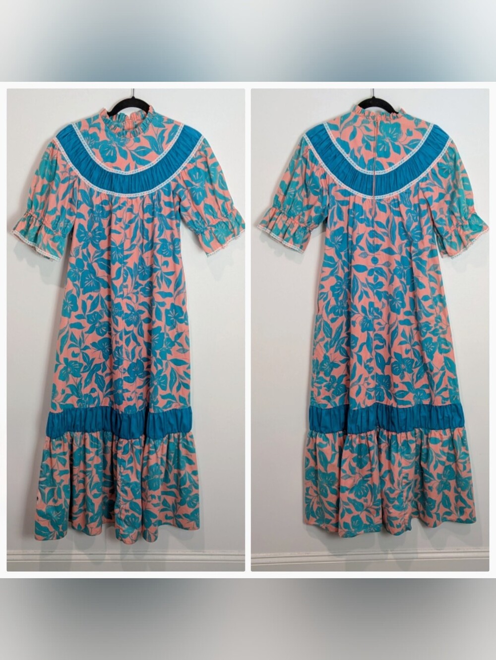 Vintage T&L Muumuu Factory Handmade Haiwiann Maxi Dress Floral Vacation Size S